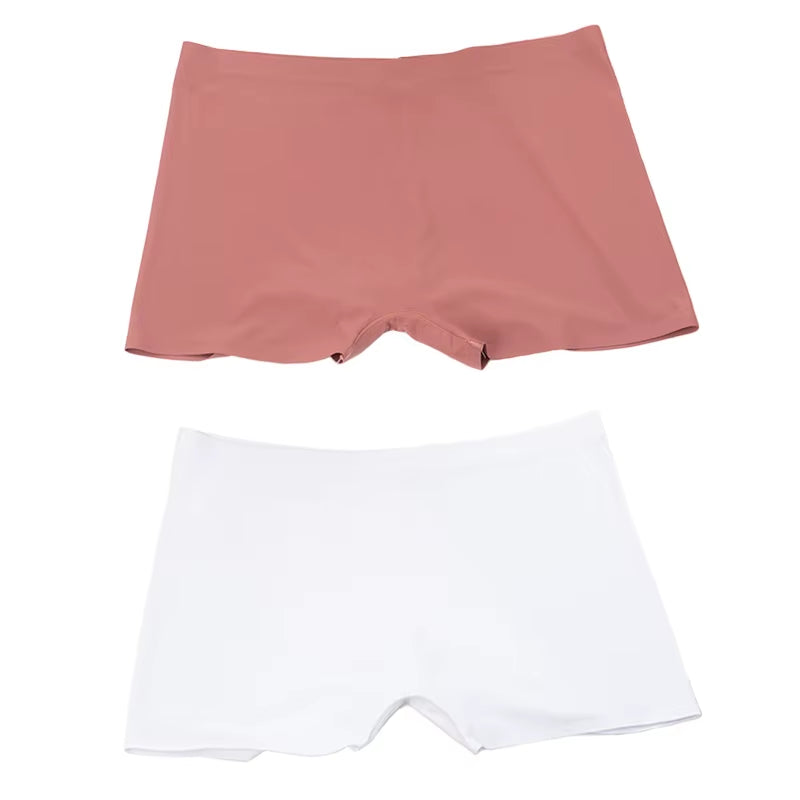 2 Pieces/Set Women Boyshorts Seamless Female Boxer Ice Silk Ladies Safety Short Pants Mid Waist Summer Underwear Women Panites