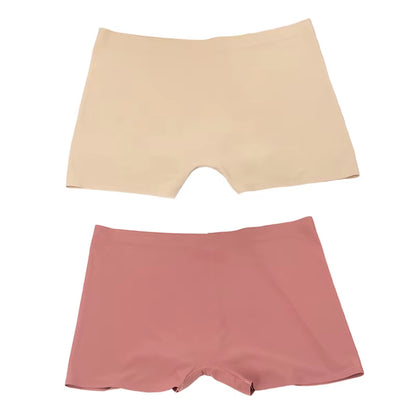 2 Pieces/Set Women Boyshorts Seamless Female Boxer Ice Silk Ladies Safety Short Pants Mid Waist Summer Underwear Women Panites