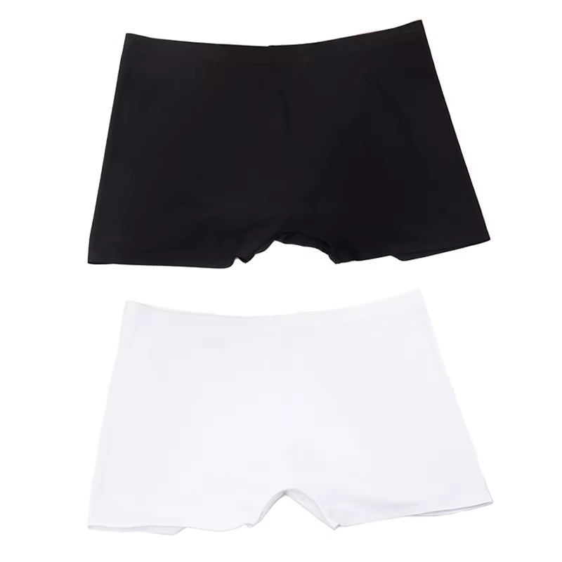 2 Pieces/Set Women Boyshorts Seamless Female Boxer Ice Silk Ladies Safety Short Pants Mid Waist Summer Underwear Women Panites
