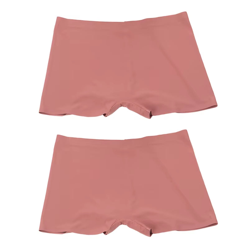 2 Pieces/Set Women Boyshorts Seamless Female Boxer Ice Silk Ladies Safety Short Pants Mid Waist Summer Underwear Women Panites