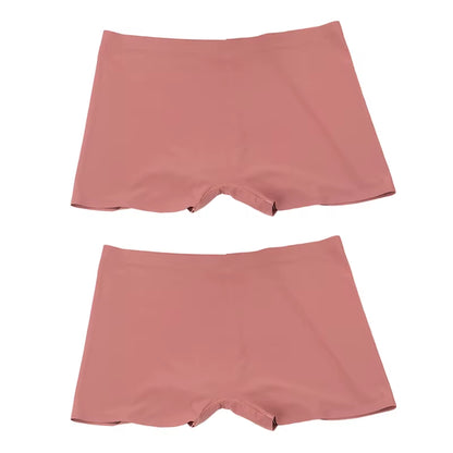 2 Pieces/Set Women Boyshorts Seamless Female Boxer Ice Silk Ladies Safety Short Pants Mid Waist Summer Underwear Women Panites