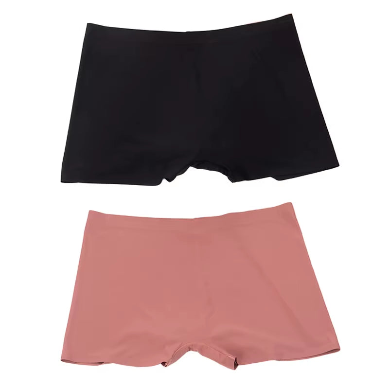 2 Pieces/Set Women Boyshorts Seamless Female Boxer Ice Silk Ladies Safety Short Pants Mid Waist Summer Underwear Women Panites