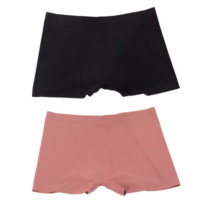 2 Pieces/Set Women Boyshorts Seamless Female Boxer Ice Silk Ladies Safety Short Pants Mid Waist Summer Underwear Women Panites
